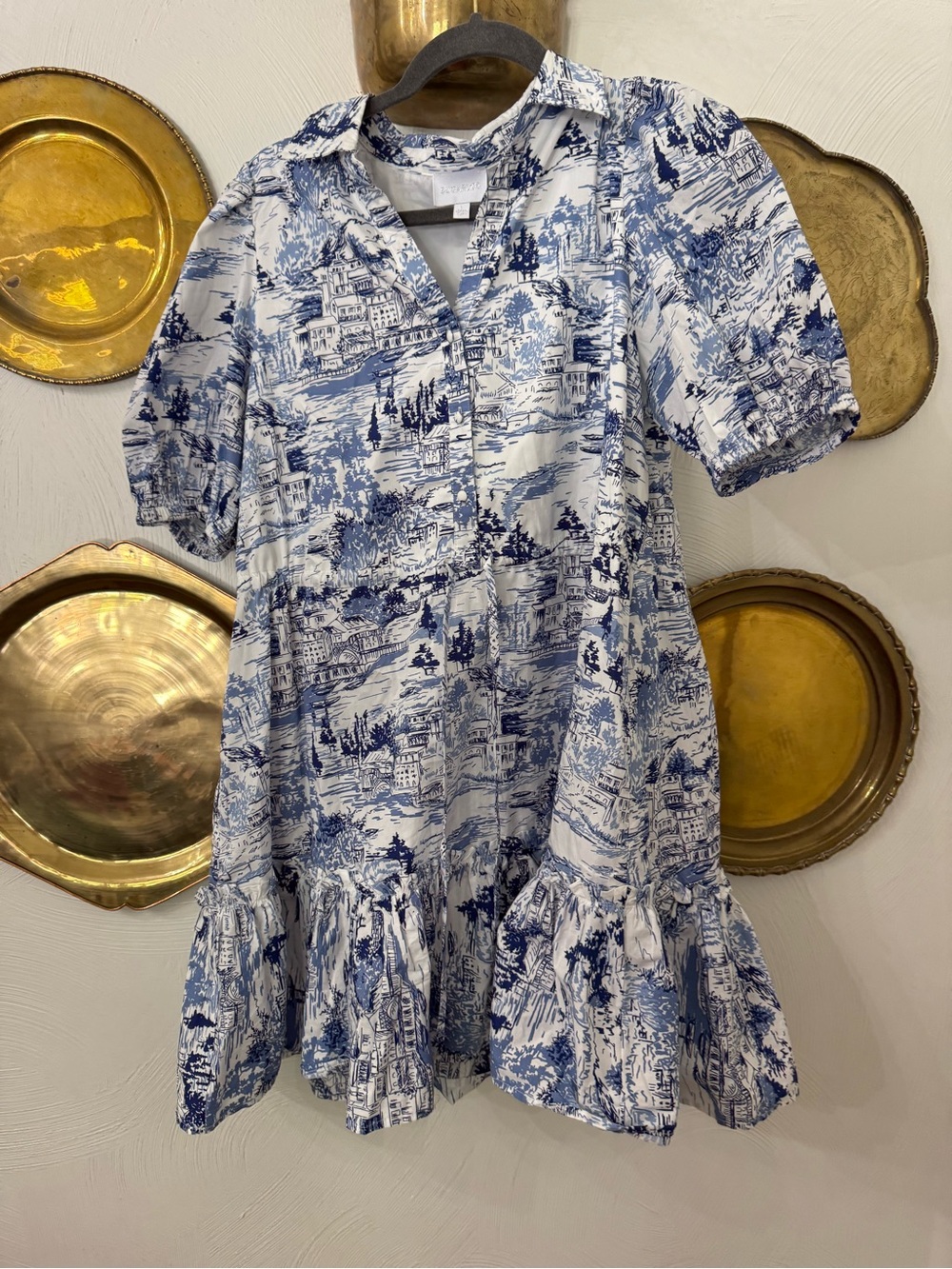 Sugarlips Blue and White Toile Mini Shirt Dress - Picture 2 of 3